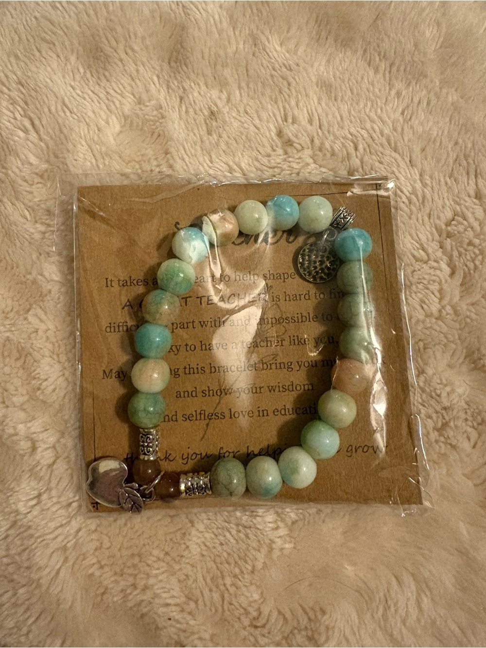Pastel Green Blue Beaded Teacher Appreciation Bracelet